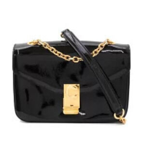 CELINE C Enamel Chain Shoulder Bag Black CA